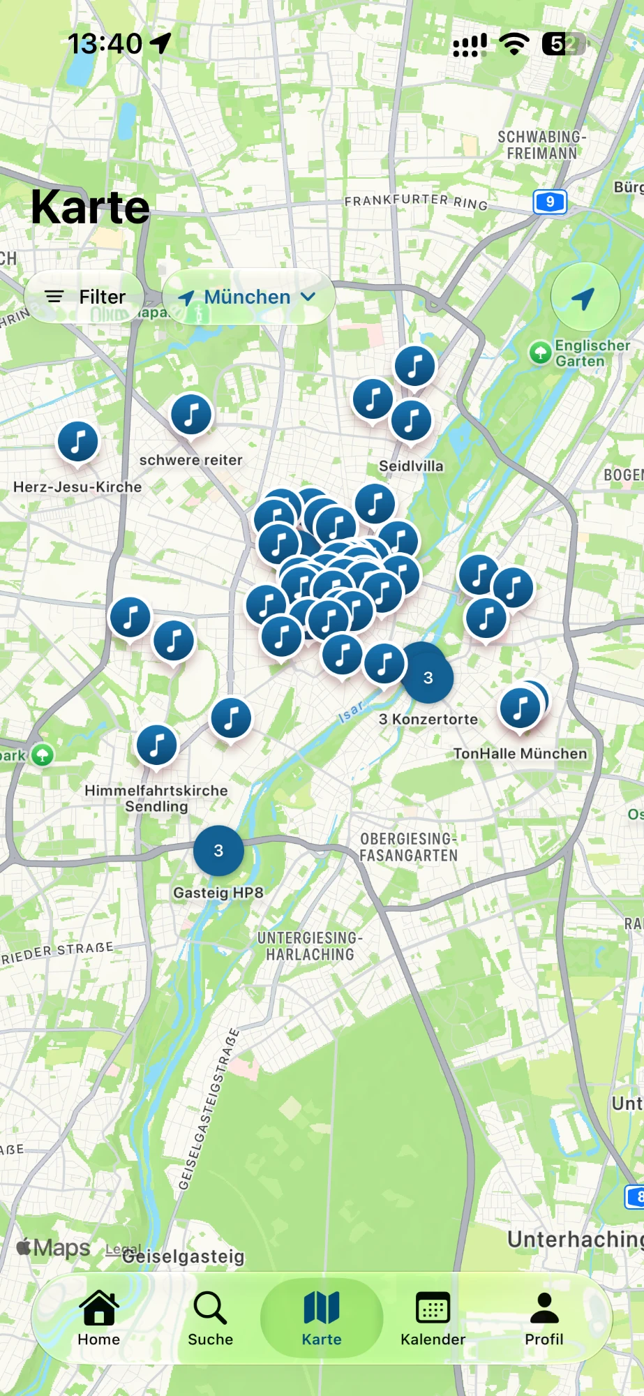 Karte von München mit allen Spielstätten